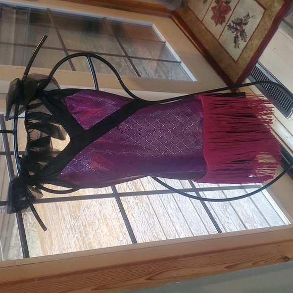 Curtain Call Purple and Black Fringe Dress Costume With Hair Accessory NWT Sz 14 - Picture 2 of 13